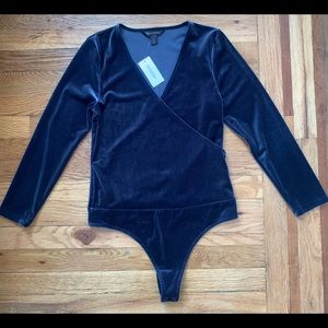 VELVET Midnight Blue Faux Wraptop Bodysuit